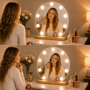 Livingbright - Make Up Spiegel Rond - Hollywood Spiegel met Verlichting 40X47CM - 3 Lichtkleuren - Dimbaar - USB Oplader - Goud - afbeelding 8
