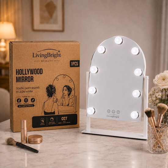 Livingbright - Make Up Spiegel met Verlichting - Draaibaar - Halfrond - Wit - afbeelding 6