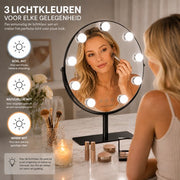 Livingbright - Make Up Spiegel met Verlichting - Rond - Roterend - 9 Leds - Zwart - afbeelding 6