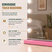 Livingbright - Make Up Spiegel - Hollywood Spiegel met Verlichting 58X46CM - 3 Lichtkleuren - Dimbaar - USB Oplader - Roze - afbeelding 8