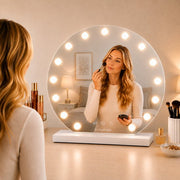 Livingbright - Make Up Spiegel Rond - Hollywood Spiegel met Verlichting 60X66CM - 3 Lichtkleuren - Dimbaar - USB Oplader - Wit - afbeelding 7