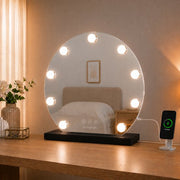 Livingbright - Make Up Spiegel Rond - Hollywood Spiegel met Verlichting 40X47CM - 3 Lichtkleuren - Dimbaar - USB Oplader - Zwart - afbeelding 8