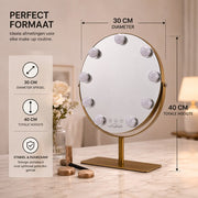 Livingbright - Make Up Spiegel met Verlichting - Rond - Roterend - 9 Leds - Goud - afbeelding 9