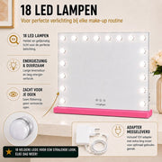 Livingbright - Make Up Spiegel - Hollywood Spiegel met Verlichting 80X60CM - 3 Lichtkleuren - Dimbaar - USB Oplader - Roze - afbeelding 5