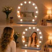 Livingbright - Make Up Spiegel Rond - Hollywood Spiegel met Verlichting 50X55CM - 3 Lichtkleuren - Dimbaar - USB Oplader - Grijs - afbeelding 6