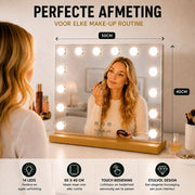 Livingbright - Make Up Spiegel - Hollywood Spiegel met Verlichting 50X40CM - 3 Lichtkleuren - Dimbaar - USB Oplader - Goud - afbeelding 8