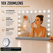 Livingbright - Make Up Spiegel - Hollywood Spiegel met Verlichting 80X60CM - 3 Lichtkleuren - Dimbaar - USB Oplader - Grijs - afbeelding 2