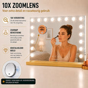Livingbright - Make Up Spiegel - Hollywood Spiegel met Verlichting 80X60CM - 3 Lichtkleuren - Dimbaar - USB Oplader - Goud - afbeelding 5