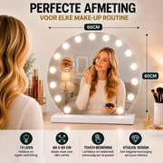 Livingbright - Make Up Spiegel Rond - Hollywood Spiegel met Verlichting 60X66CM - 3 Lichtkleuren - Dimbaar - USB Oplader - Wit - afbeelding 12