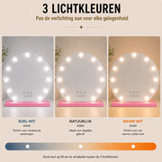 Livingbright - Make Up Spiegel Rond - Hollywood Spiegel met Verlichting 50X55CM - 3 Lichtkleuren - Dimbaar - USB Oplader - Roze - afbeelding 13