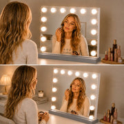 Livingbright - Make Up Spiegel - Hollywood Spiegel met Verlichting 50X40CM - 3 Lichtkleuren - Dimbaar - USB Oplader - Grijs - afbeelding 7