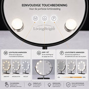 Livingbright - Make Up Spiegel met Verlichting - Rond - Roterend - 9 Leds - Zwart - afbeelding 7