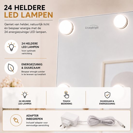 Livingbright Hollywood Passpiegel met Verlichting 65x173 cm - 24 LED - Wit - afbeelding 7
