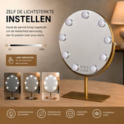 Livingbright - Make Up Spiegel met Verlichting - Rond - Roterend - 9 Leds - Goud - afbeelding 3