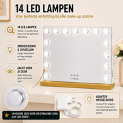 Livingbright - Make Up Spiegel - Hollywood Spiegel met Verlichting 58X46CM - 3 Lichtkleuren - Dimbaar - USB Oplader - Goud - afbeelding 9