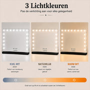 Livingbright - Make Up Spiegel - Hollywood Spiegel met Verlichting 80X60CM - 3 Lichtkleuren - Dimbaar - USB Oplader - Zwart - afbeelding 14