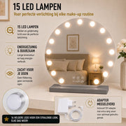 Livingbright - Make Up Spiegel Rond - Hollywood Spiegel met Verlichting 60X66CM - 3 Lichtkleuren - Dimbaar - USB Oplader - Grijs - afbeelding 3