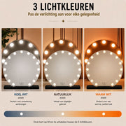 Livingbright - Make Up Spiegel Rond - Hollywood Spiegel met Verlichting 60X66CM - 3 Lichtkleuren - Dimbaar - USB Oplader - Zwart - afbeelding 5