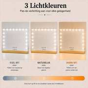 Livingbright - Make Up Spiegel - Hollywood Spiegel met Verlichting 80X60CM - 3 Lichtkleuren - Dimbaar - USB Oplader - Goud - afbeelding 14