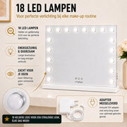 Livingbright - Make Up Spiegel - Hollywood Spiegel met Verlichting 80X60CM - 3 Lichtkleuren - Dimbaar - USB Oplader - Wit - afbeelding 10