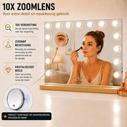 Livingbright - Make Up Spiegel - Hollywood Spiegel met Verlichting 58X46CM - 3 Lichtkleuren - Dimbaar - USB Oplader - Goud - afbeelding 10