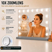 Livingbright - Make Up Spiegel - Hollywood Spiegel met Verlichting 58X46CM - 3 Lichtkleuren - Dimbaar - USB Oplader - Grijs - afbeelding 10