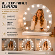 Livingbright - Make Up Spiegel Rond - Hollywood Spiegel met Verlichting 50X55CM - 3 Lichtkleuren - Dimbaar - USB Oplader - Wit - afbeelding 10