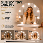 Livingbright - Make Up Spiegel Rond - Hollywood Spiegel met Verlichting 40X47CM - 3 Lichtkleuren - Dimbaar - USB Oplader - Wit - afbeelding 10