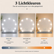 Livingbright - Make Up Spiegel Rond - Hollywood Spiegel met Verlichting 40X47CM - 3 Lichtkleuren - Dimbaar - USB Oplader - Grijs - afbeelding 10