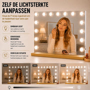 Livingbright - Make Up Spiegel - Hollywood Spiegel met Verlichting 58X46CM - 3 Lichtkleuren - Dimbaar - USB Oplader - Goud - afbeelding 14