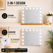 Livingbright - Make Up Spiegel - Hollywood Spiegel met Verlichting 50X40CM - 3 Lichtkleuren - Dimbaar - USB Oplader - Goud - afbeelding 10