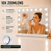 Livingbright - Make Up Spiegel - Hollywood Spiegel met Verlichting 58X46CM - 3 Lichtkleuren - Dimbaar - USB Oplader - Wit - afbeelding 11