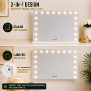 Livingbright - Make Up Spiegel - Hollywood Spiegel met Verlichting 80X60CM - 3 Lichtkleuren - Dimbaar - USB Oplader - Wit - afbeelding 11