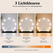 Livingbright - Make Up Spiegel Rond - Hollywood Spiegel met Verlichting 40X47CM - 3 Lichtkleuren - Dimbaar - USB Oplader - Zwart - afbeelding 11