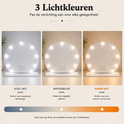 Livingbright - Make Up Spiegel Rond - Hollywood Spiegel met Verlichting 40X47CM - 3 Lichtkleuren - Dimbaar - USB Oplader - Wit - afbeelding 11