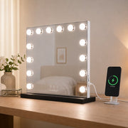 Livingbright - Make Up Spiegel - Hollywood Spiegel met Verlichting 50X40CM - 3 Lichtkleuren - Dimbaar - USB Oplader - Zwart - afbeelding 9