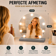 Livingbright - Make Up Spiegel Rond - Hollywood Spiegel met Verlichting 40X47CM - 3 Lichtkleuren - Dimbaar - USB Oplader - Grijs - afbeelding 11