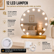 Livingbright - Make Up Spiegel Rond - Hollywood Spiegel met Verlichting 50X55CM - 3 Lichtkleuren - Dimbaar - USB Oplader - Goud - afbeelding 4