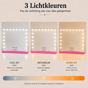 Livingbright - Make Up Spiegel - Hollywood Spiegel met Verlichting 80X60CM - 3 Lichtkleuren - Dimbaar - USB Oplader - Roze - afbeelding 13