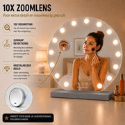 Livingbright - Make Up Spiegel Rond - Hollywood Spiegel met Verlichting 60X66CM - 3 Lichtkleuren - Dimbaar - USB Oplader - Grijs - afbeelding 5