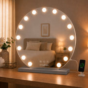 Livingbright - Make Up Spiegel Rond - Hollywood Spiegel met Verlichting 60X66CM - 3 Lichtkleuren - Dimbaar - USB Oplader - Grijs - afbeelding 13