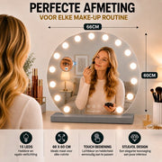 Livingbright - Make Up Spiegel Rond - Hollywood Spiegel met Verlichting 60X66CM - 3 Lichtkleuren - Dimbaar - USB Oplader - Grijs - afbeelding 10