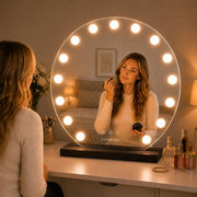 Livingbright - Make Up Spiegel Rond - Hollywood Spiegel met Verlichting 60X66CM - 3 Lichtkleuren - Dimbaar - USB Oplader - Zwart - afbeelding 8