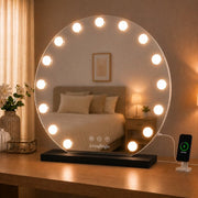 Livingbright - Make Up Spiegel Rond - Hollywood Spiegel met Verlichting 60X66CM - 3 Lichtkleuren - Dimbaar - USB Oplader - Zwart - afbeelding 7