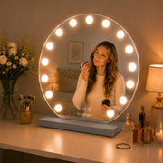 Livingbright - Make Up Spiegel Rond - Hollywood Spiegel met Verlichting 60X66CM - 3 Lichtkleuren - Dimbaar - USB Oplader - Grijs - afbeelding 9