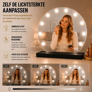 Livingbright - Make Up Spiegel Rond - Hollywood Spiegel met Verlichting 50X55CM - 3 Lichtkleuren - Dimbaar - USB Oplader - Zwart - afbeelding 6