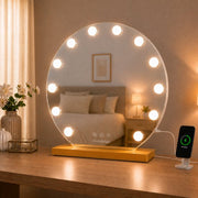 Livingbright - Make Up Spiegel Rond - Hollywood Spiegel met Verlichting 50X55CM - 3 Lichtkleuren - Dimbaar - USB Oplader - Goud - afbeelding 6