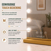 Livingbright - Make Up Spiegel - Hollywood Spiegel met Verlichting 80X60CM - 3 Lichtkleuren - Dimbaar - USB Oplader - Goud - afbeelding 4