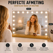 Livingbright - Make Up Spiegel - Hollywood Spiegel met Verlichting 80X60CM - 3 Lichtkleuren - Dimbaar - USB Oplader - Goud - afbeelding 9