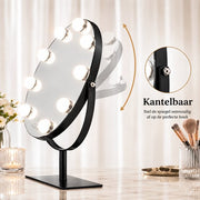 Livingbright - Make Up Spiegel met Verlichting - Rond - Roterend - 9 Leds - Zwart - afbeelding 9